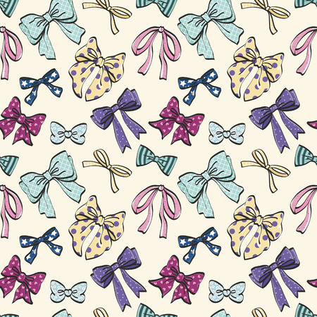 Cute seamless pattern with beautiful hand drawn bows. Vector doodle illustration. Cloth design, wallpaper, wrapping.のイラスト素材
