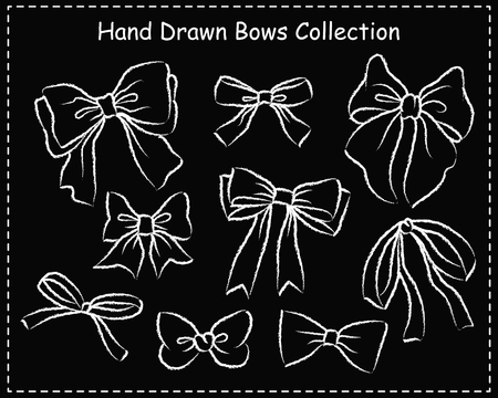 Set of beautiful graphic bows. Hand drawn bows collection. Vector illustration.のイラスト素材