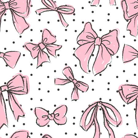 Cute seamless pattern with beautiful hand drawn bows. Vector doodle illustration. Cloth design, wallpaper, wrapping.のイラスト素材
