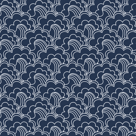 Traditional oriental seamless pattern with ocean waves, foam, splashes. Japanese seamless vector ornaments with traditional motives.のイラスト素材