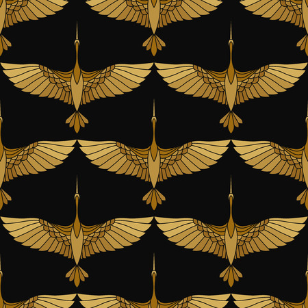 Japanese seamless pattern with beautiful cranes. Chinese vector background with flying birds. Ornament with oriental motives.のイラスト素材