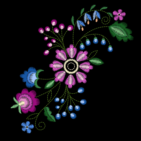 Vector design for collar t-shirts and blouses. Colorful ethnic flowers neck line. Embroidery for Fashion. Vector illustration.のイラスト素材