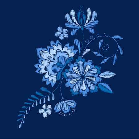 Vector design for collar t-shirts and blouses. Colorful ethnic flowers neck line. Embroidery for Fashion.のイラスト素材