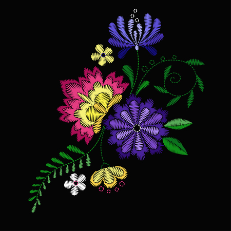 Vector design for collar t-shirts and blouses. Colorful ethnic flowers neck line. Embroidery for Fashion. Vector illustration.のイラスト素材