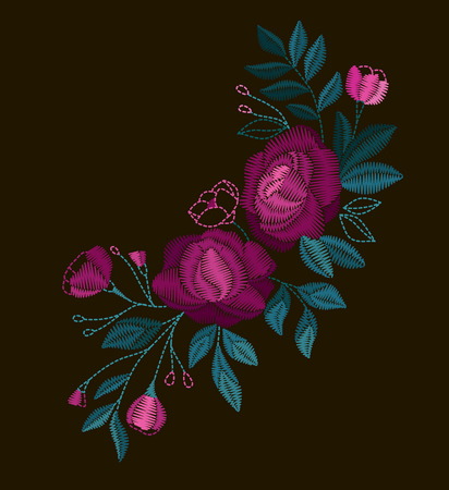 A Vector design for collar t-shirts and blouses. Colorful flowers neck line. Embroidery for Fashion Vector illustration.のイラスト素材