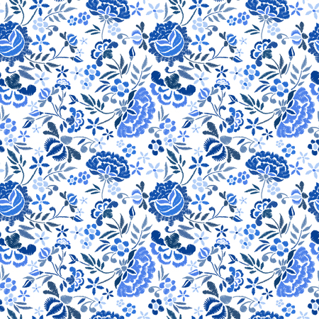Embroidery seamless pattern with beautiful flowers.のイラスト素材