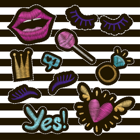 Patch badges embroidery set. Vector trendy illustration.のイラスト素材
