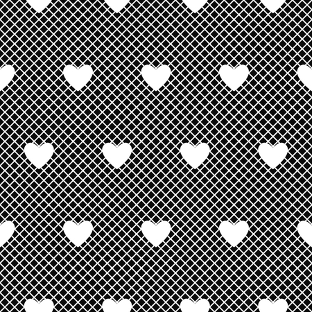 Seamless white lace pattern with hearts on black background. Vector illustration.のイラスト素材