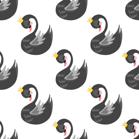 Seamless swan princess pattern. Cute princess swan. Cartoon hand drawn vector illustration.のイラスト素材