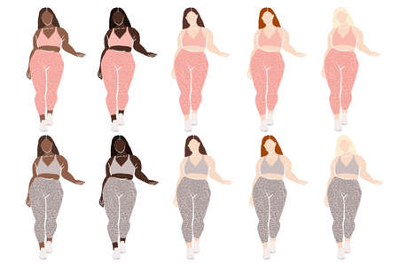 Plus size Fitness Woman Clipart, Afro Girl Curvy Clipart, Abstract Female Figure, Faceless Modern Clipart.のイラスト素材
