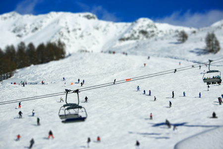 ski snow track with active people skiing Italyのeditorial素材
