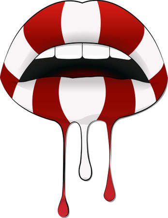 Striped lips - red and white with beautiful teeth, on a white background.のイラスト素材