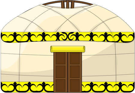 Vector color image on isolated white background, folk dwelling of eastern nomadic peoples of Asia - yurt.のイラスト素材