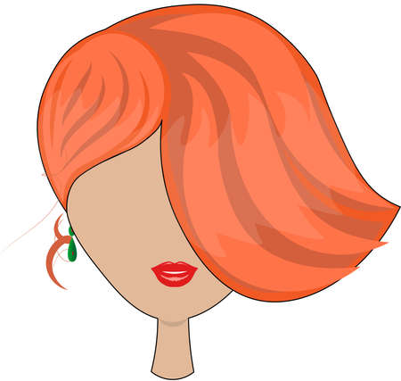 Stylish Vector picture of an asymmetrical hairstyle of a young girl with a red hair, in green catkins, on an isolated background.のイラスト素材