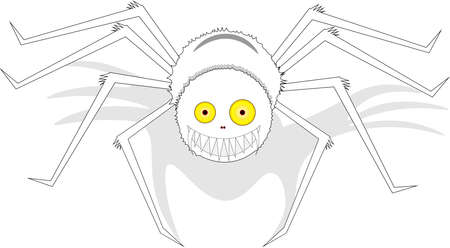 Large white, charming, smiling spider with yellow eyes and shadow, on an isolated background.のイラスト素材