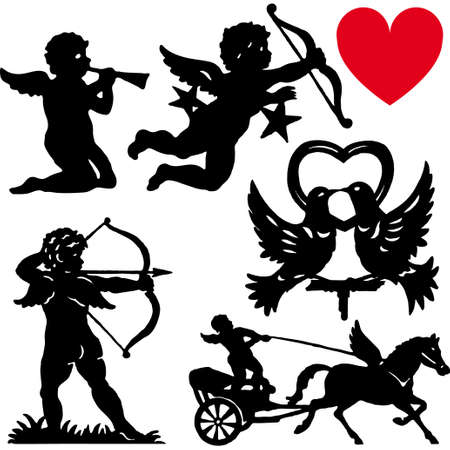 Set of silhouette Cupid vector illustration valentines day cartoon のイラスト素材