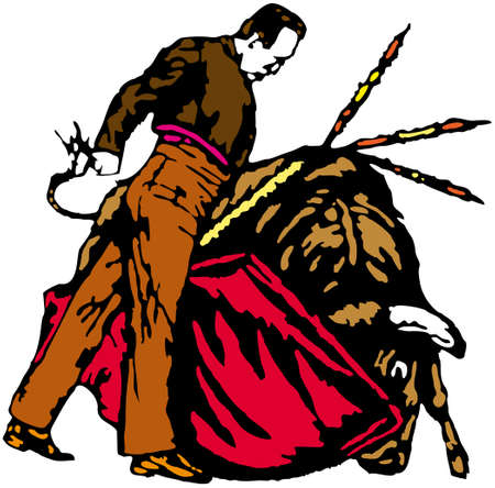 Bullfighter, bull, typical spanish vector illustrationのイラスト素材