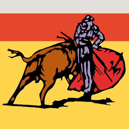 Bullfighter, bull, typical spanish vector illustrationのイラスト素材
