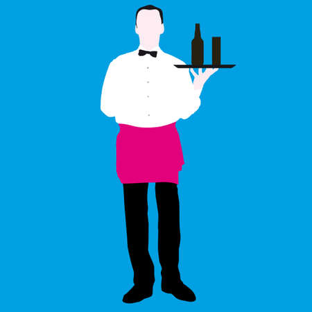 Man Waiter with bottle vector illustration のイラスト素材