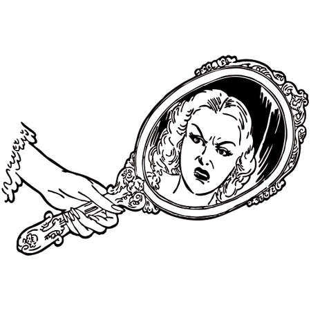 Girl looking in the mirror vector illustrationのイラスト素材
