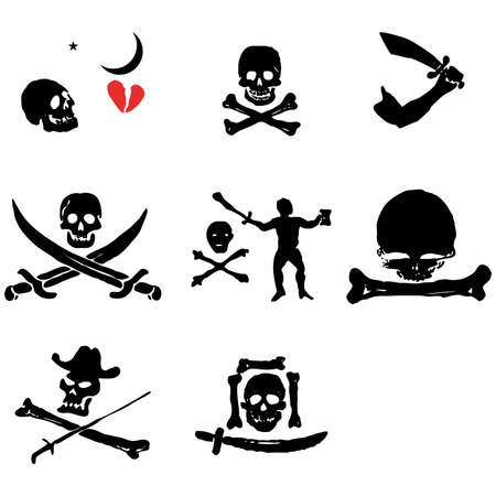 A set of pirate flags, skulls and bones vector illustrationのイラスト素材