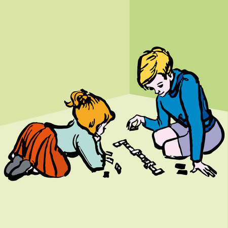 Children playing Board Games - illustration cartoonのイラスト素材