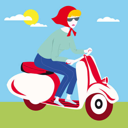 Sweet Girl Scooter illustration cartoon motorcycle のイラスト素材