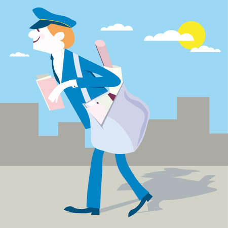 Postman Mailman mail carrier vector illustration cartoon