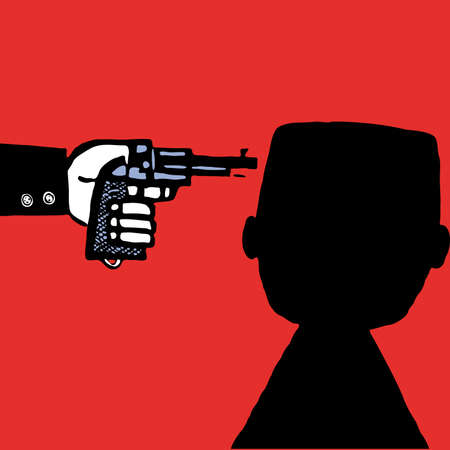 Suicide man with pistol vector illustration cartoon sketch silhouetteのイラスト素材