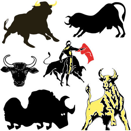 Set of silhouettes of a bull of a different appearance and the size on a white background のイラスト素材