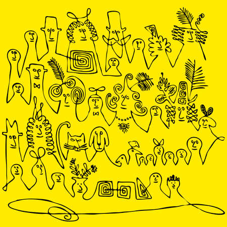 cartoon heads of persons members hand drawingのイラスト素材