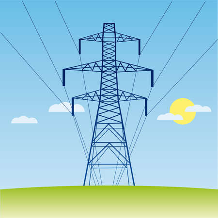 silhouette of high voltage electric line against blue sky silhouette of high voltage electric line against blue sky