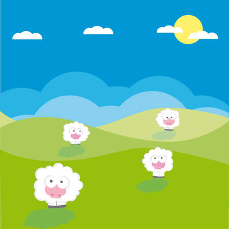 Sheep on the field  illustration cartoon のイラスト素材