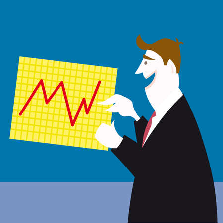 businessman standing pointing at chart のイラスト素材