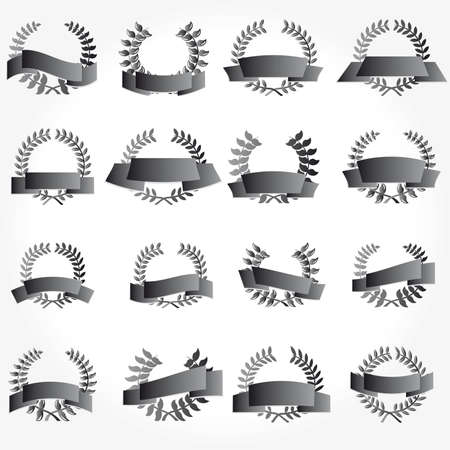 banner and laurel wreath setのイラスト素材