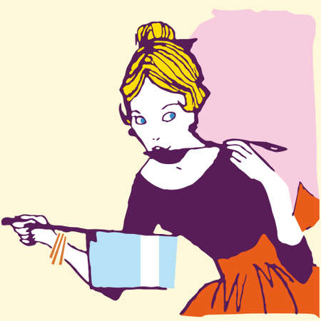 An illustration of a woman cooking/bakingのイラスト素材