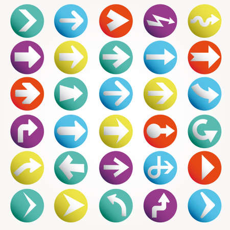 Arrow sign icon set. Simple circle shape internet button on gray background. Contemporary modern style. This vector illustration web design elements saved 8 epsのイラスト素材