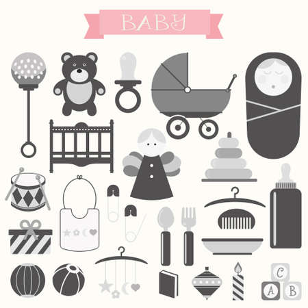 Vector illustration of babies and baby productsのイラスト素材