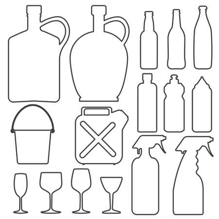 Bottle collection line silhouette vectorのイラスト素材