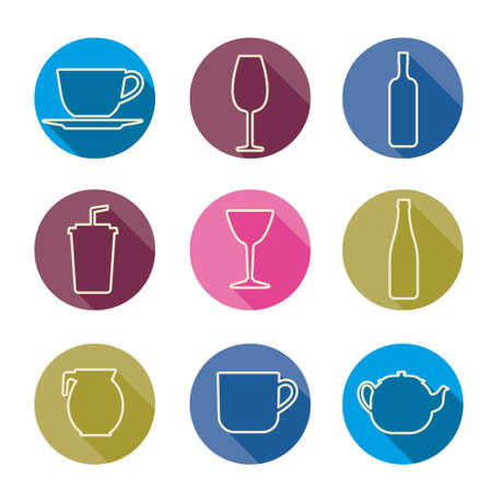 Bottle glass cup line silhouette vector collectionのイラスト素材
