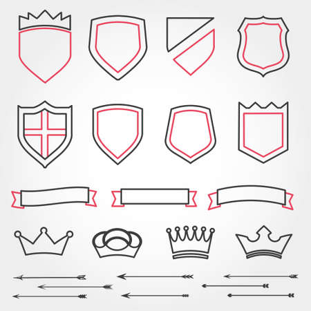September heraldic shields ribbons crowns vector arrows lineのイラスト素材