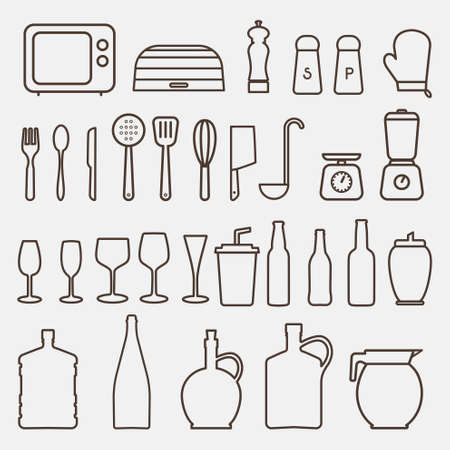 Outline Kitchen Icon Set - Vector Graphicsのイラスト素材