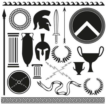 Old greek roman spartan set iconsのイラスト素材