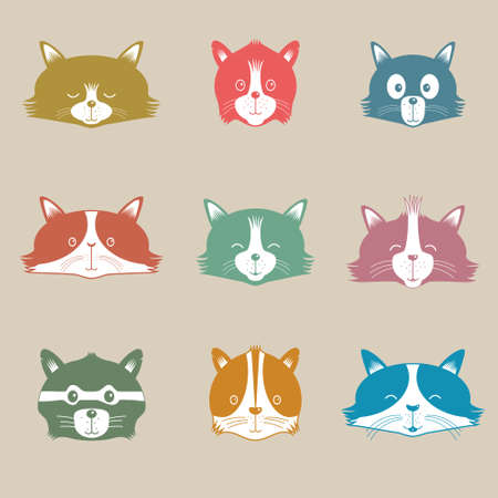 Vector Set Of Different Faces Adorable Cartoon Catsのイラスト素材