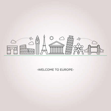 Europe skyline detailed silhouette. Vector background. line illustration. Line art styleのイラスト素材