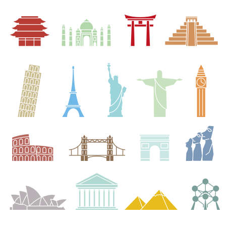 World landmarks icons, abstract vector setのイラスト素材