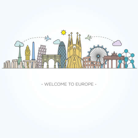 Europe Vector monument. Line art styleのイラスト素材