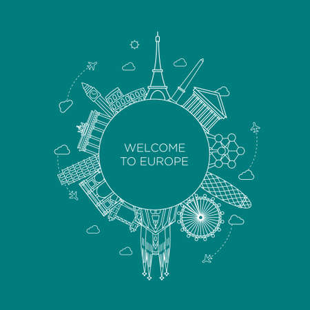 Europe Vector Line art style monumentのイラスト素材