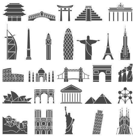World famous monuments icon setのイラスト素材