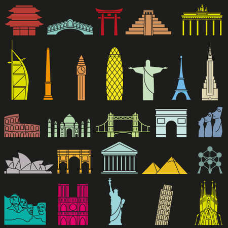 World famous monuments icon setのイラスト素材